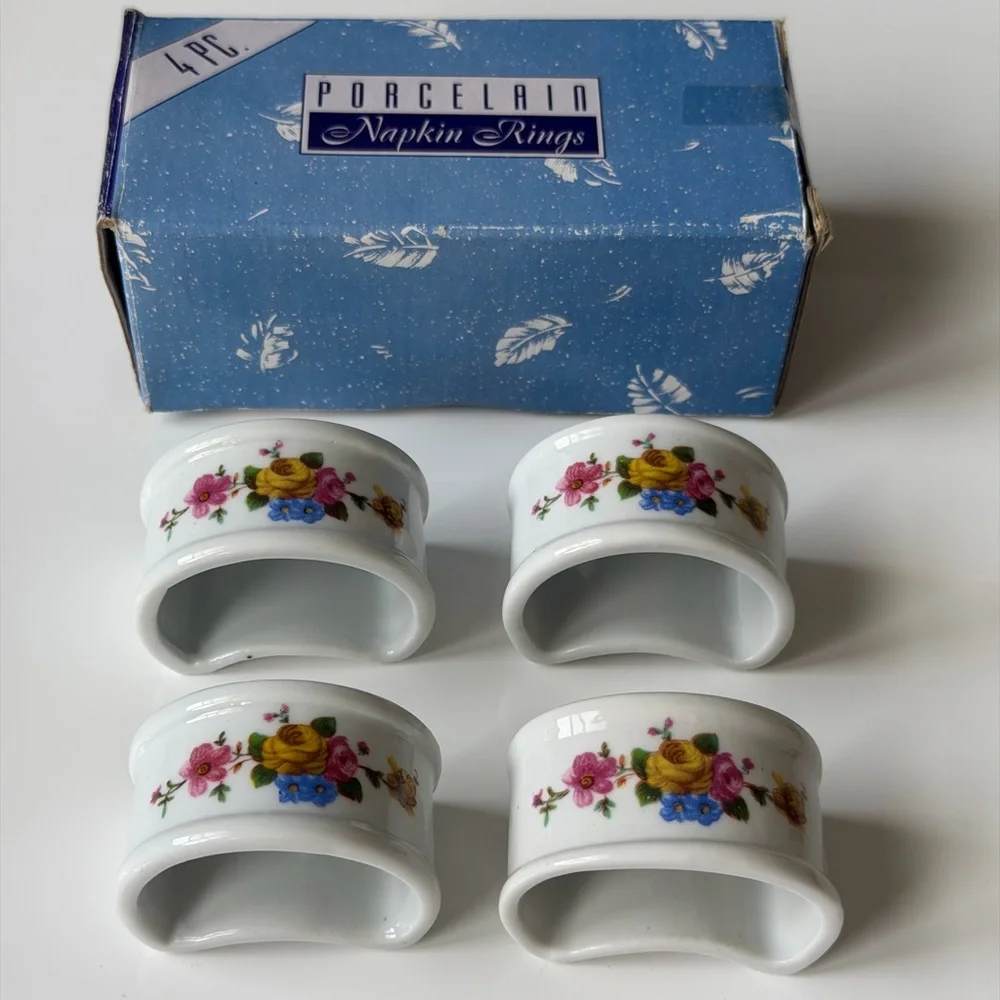Porcelain Floral Napkin Rings - Set of 4
